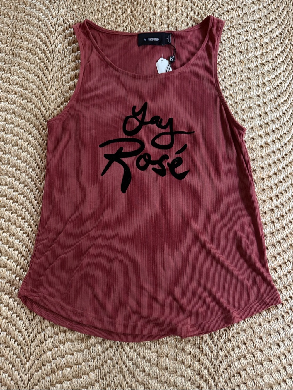 MINKPINK Rust Red 'Yay Rosé' Ribbed Tank Top